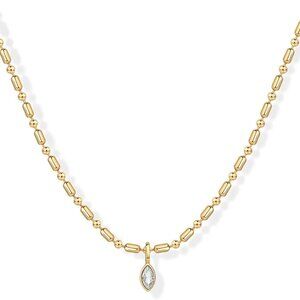 14K Gold Plated Dainty Beaded Chain Necklace with Marquise Zirconia